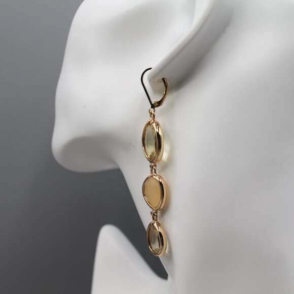 Jewelry earrings gold tone drop dangle with stones fashion elegant beautiful - Picture 9 of 11